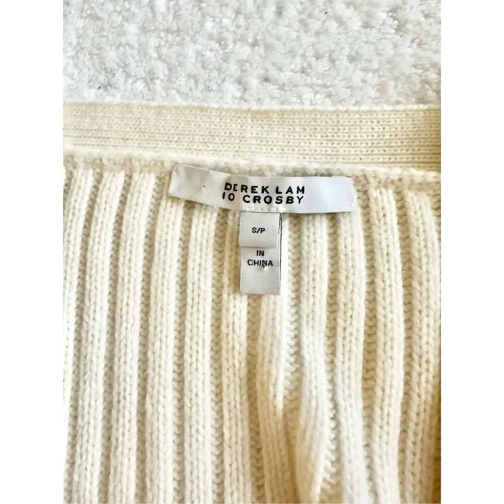NWT DEREK LAM 10 CROSBY Cold shoulder button Cashmere Wool sweater Ivory- S